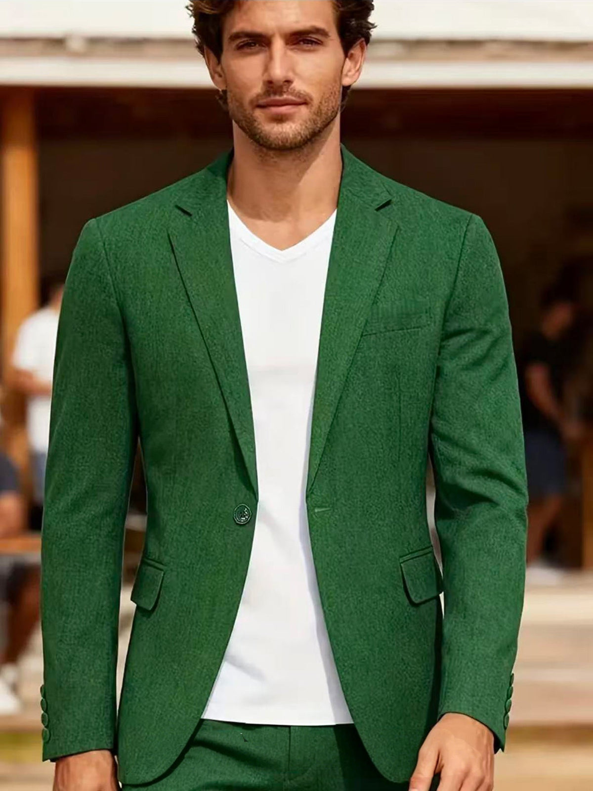 Men's casual single-breasted slim-fit blazer suit jacket in a tailored style