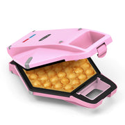 BELLA Bubble Waffle Maker for Hong Kong Style Breakfast Dessert 9" Waffles Non-stick Iron Plates for Easy Cleaning and Food Release Cone Rack Included Pink