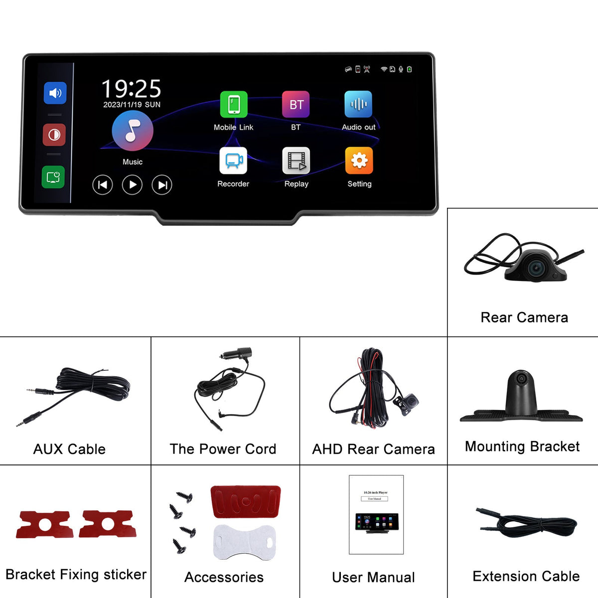 HD PND1026-inch DVR With Rear View Three-way CameraCarplayAndroid Autoreversing