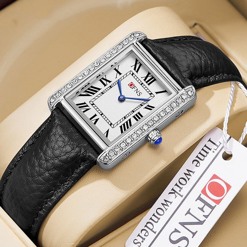 Retro diamond-inlaid high-end women's quartz watch with an elegant vintage design
