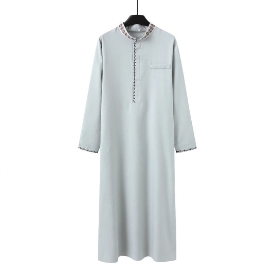 Muslim men's loose lapel fashion robe in a relaxed fit with traditional styling