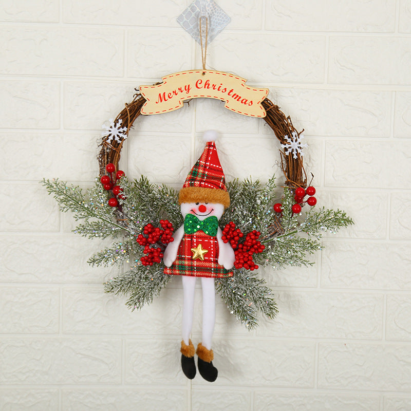 Christmas decorations garland wreath with festive greenery and seasonal ornaments