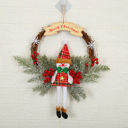 Christmas decorations garland wreath with festive greenery and seasonal ornaments