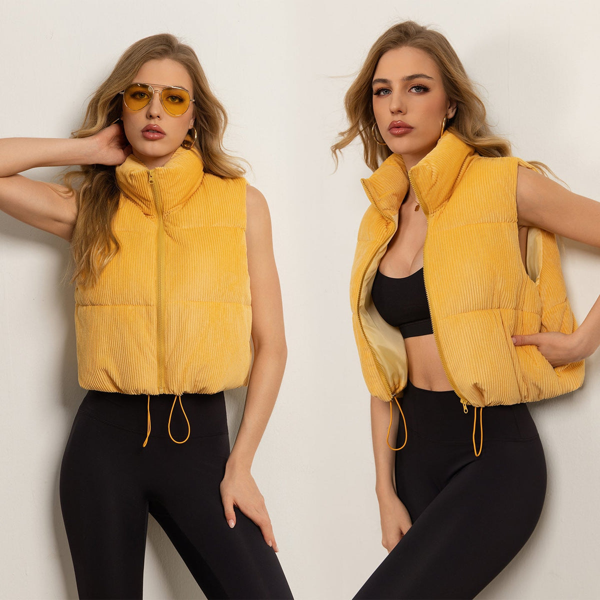 Cropped stand-collar sleeveless jacket vest by My Store