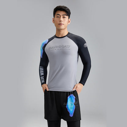 Men's split swimsuit swim trunks with UPF protection for surfing and water activities