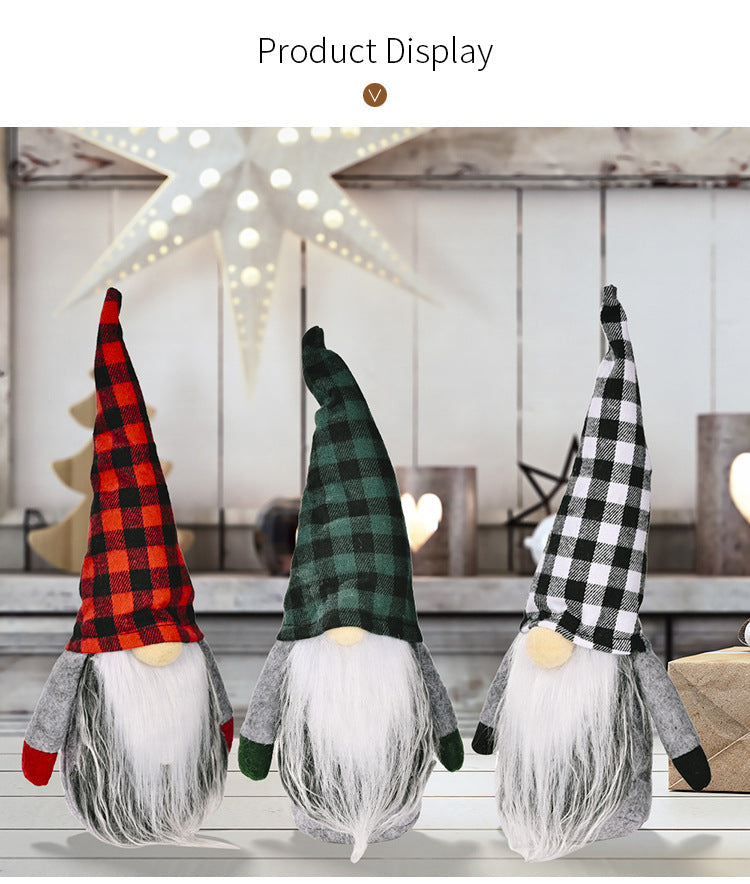 Christmas plaid hat Rudolf doll with festive red and green details for holiday decorations