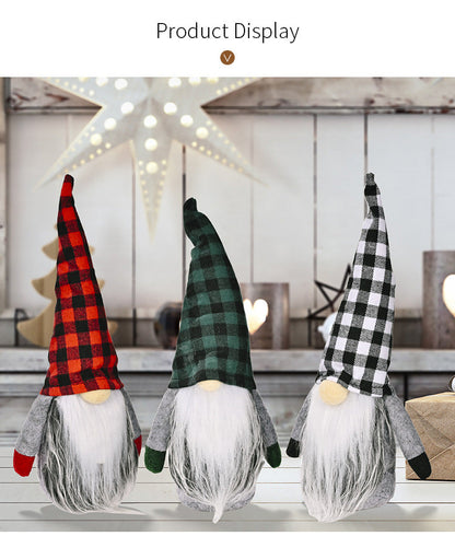 Christmas plaid hat Rudolf doll with festive red and green details for holiday decorations