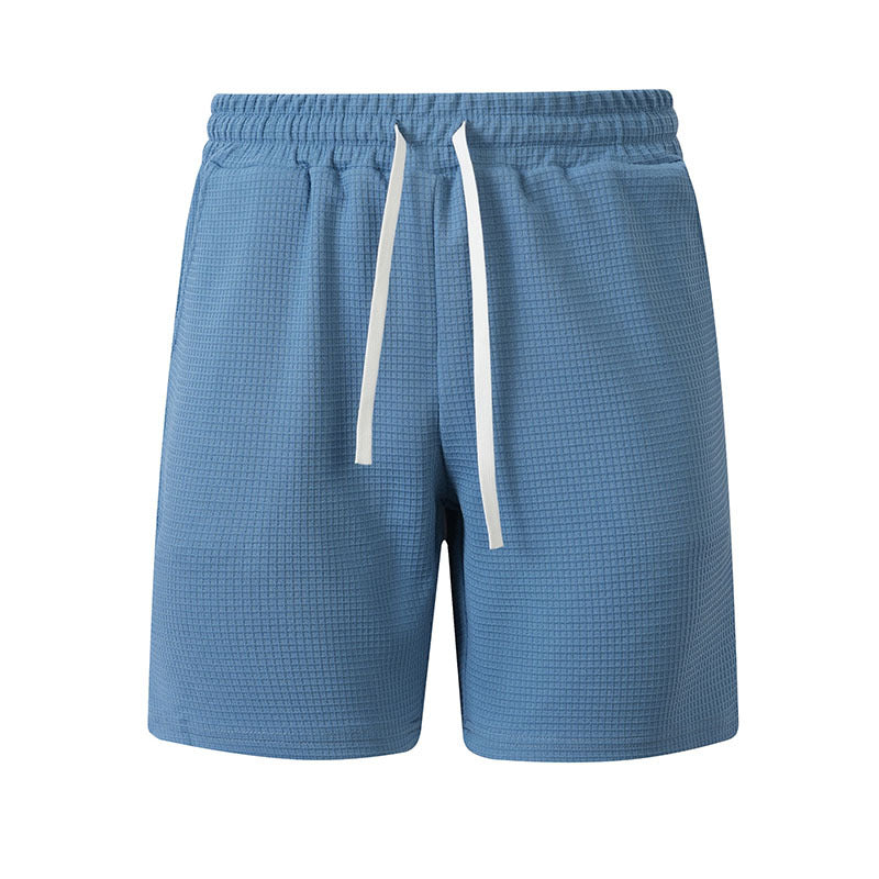 Men's casual waffle-weave shorts with drawstring and pockets, My Store brand