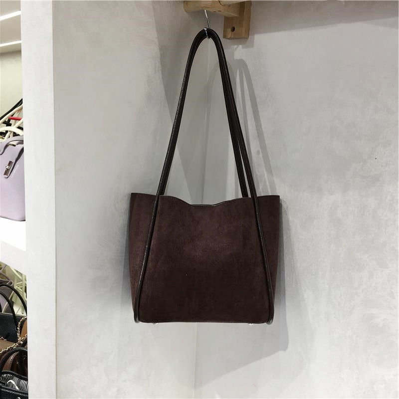 Suede tote bag, simple casual shoulder tote in a classic design by My Store