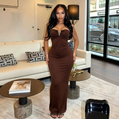 Strapless V-clasp embellished dress by My Store