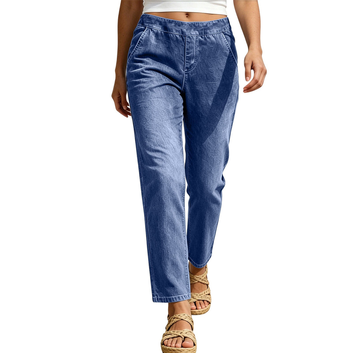 Women's casual cropped jeans, fashionable denim pants in a classic blue wash by My Store