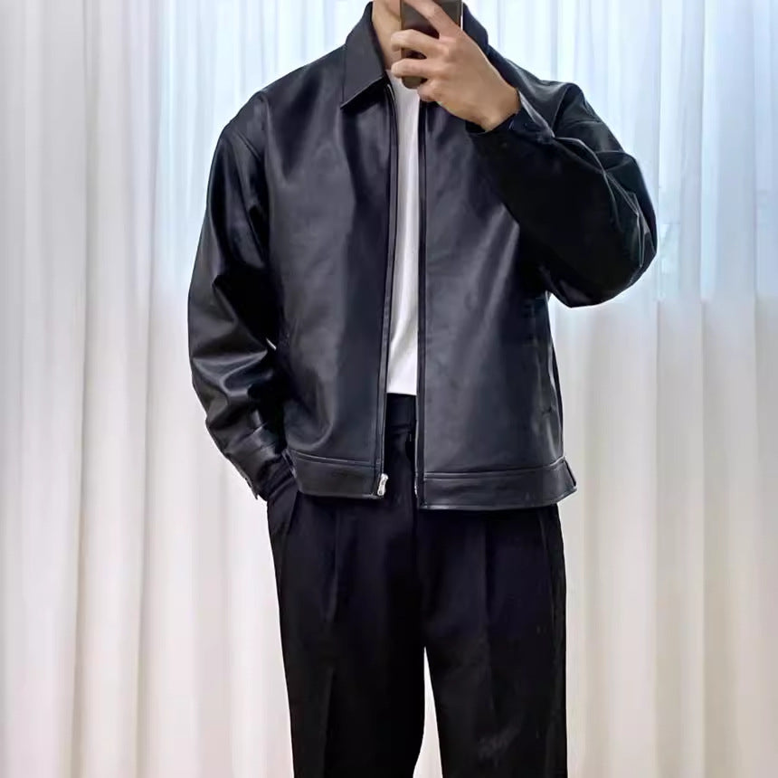 Leather casual baseball uniform motorcycle jacket by My Store