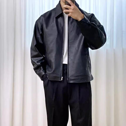 Leather casual baseball uniform motorcycle jacket by My Store