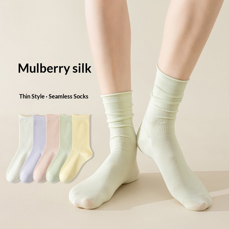 Women's spring summer silk mid-calf socks in a lightweight, smooth design