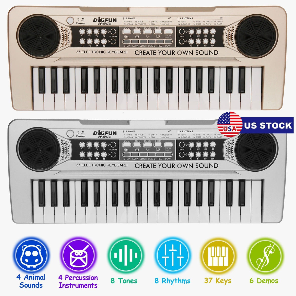 GBruno Store 37-key digital electronic keyboard with microphone, colorful electric piano for kids aged 3-10, ideal for musical learning