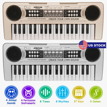 GBruno Store 37-key digital electronic keyboard with microphone, colorful electric piano for kids aged 3-10, ideal for musical learning