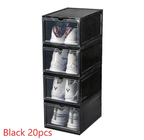 Sneaker storage box shoe cabinet with clear front door and stackable design