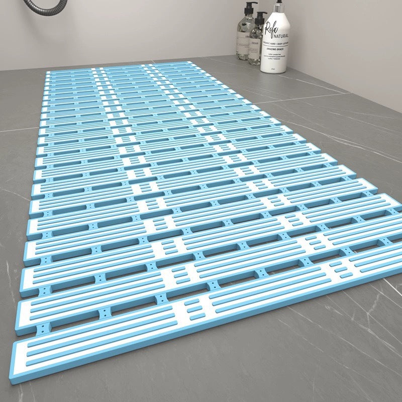 Bamboo-strand drainage bathroom non-slip mat with slatted design and natural wood finish
