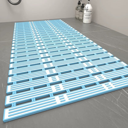 Bamboo-strand drainage bathroom non-slip mat with slatted design and natural wood finish