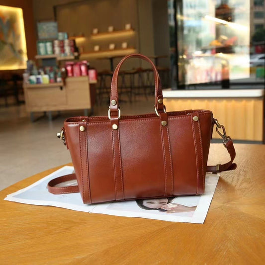 Baidie leather women's handbag, large cowhide shoulder messenger tote bag with customizable design