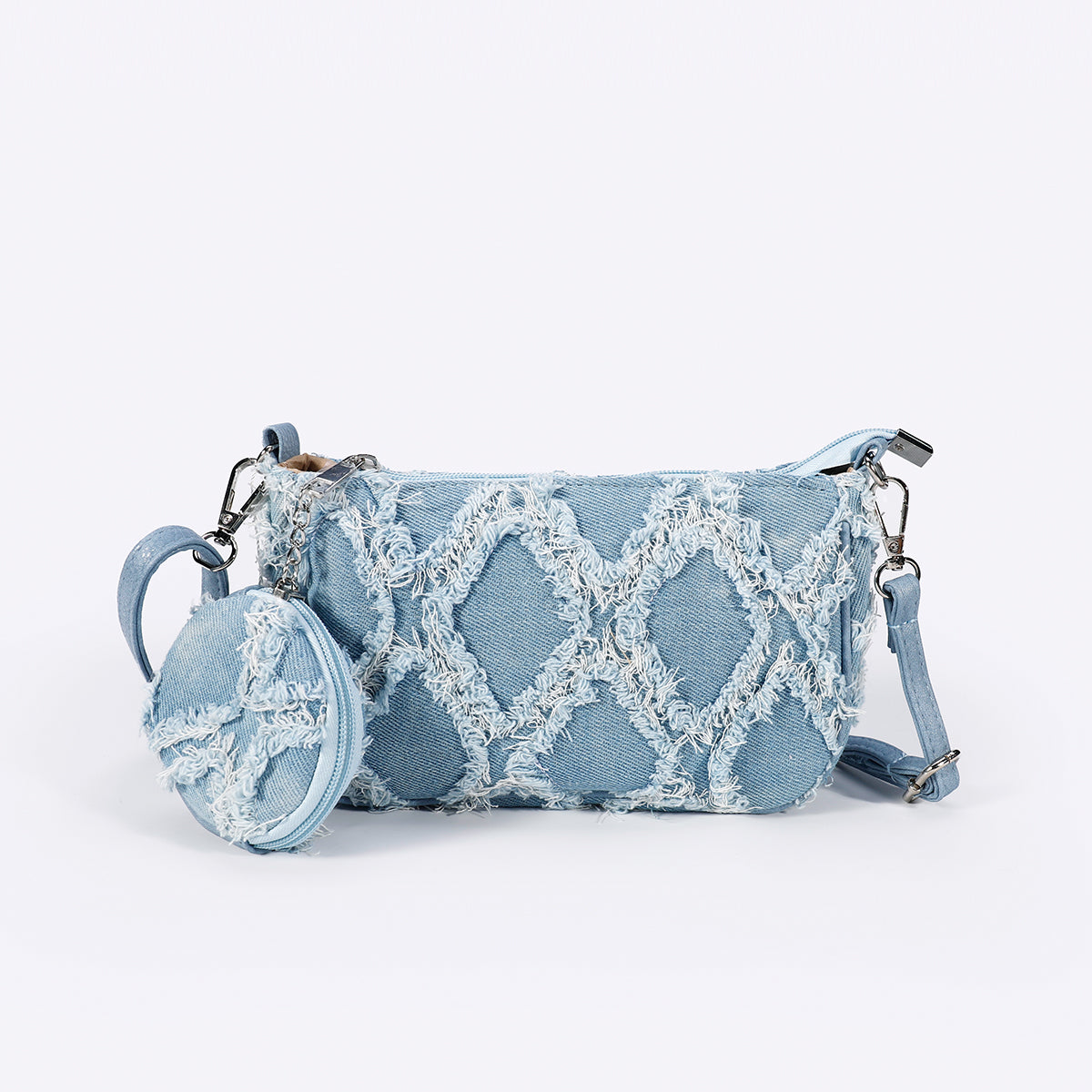 Blue denim shoulder bag from Skyflame GmbH, casual Umhängetasche with adjustable strap and spacious main compartment.