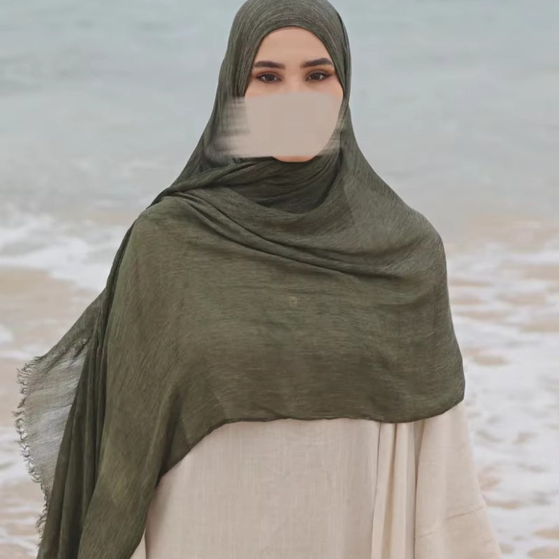 Women’s solid-color pleated faux hijab by My Store, draped to show the textured folds