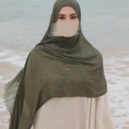 Women’s solid-color pleated faux hijab by My Store, draped to show the textured folds