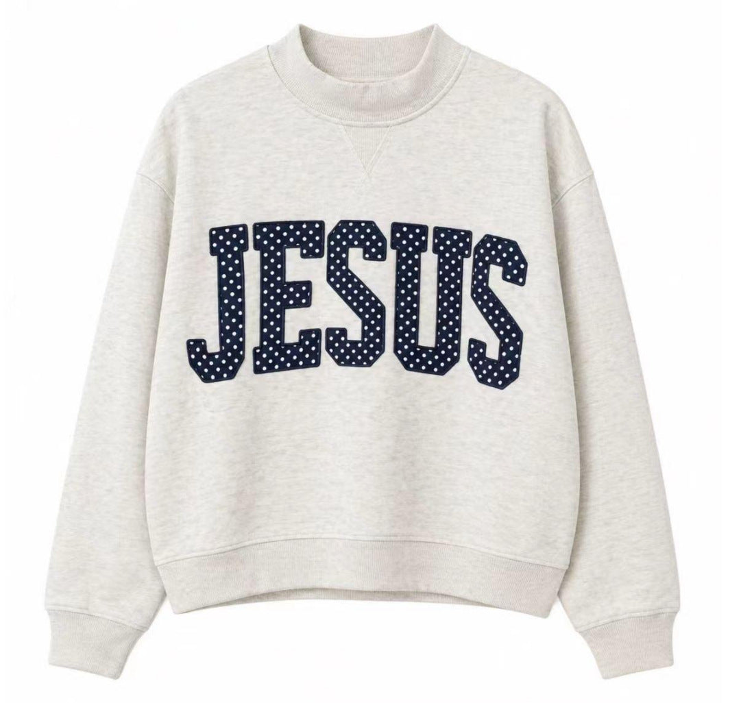 Women's embroidered letter crewneck long-sleeve sweatshirt in soft casual style