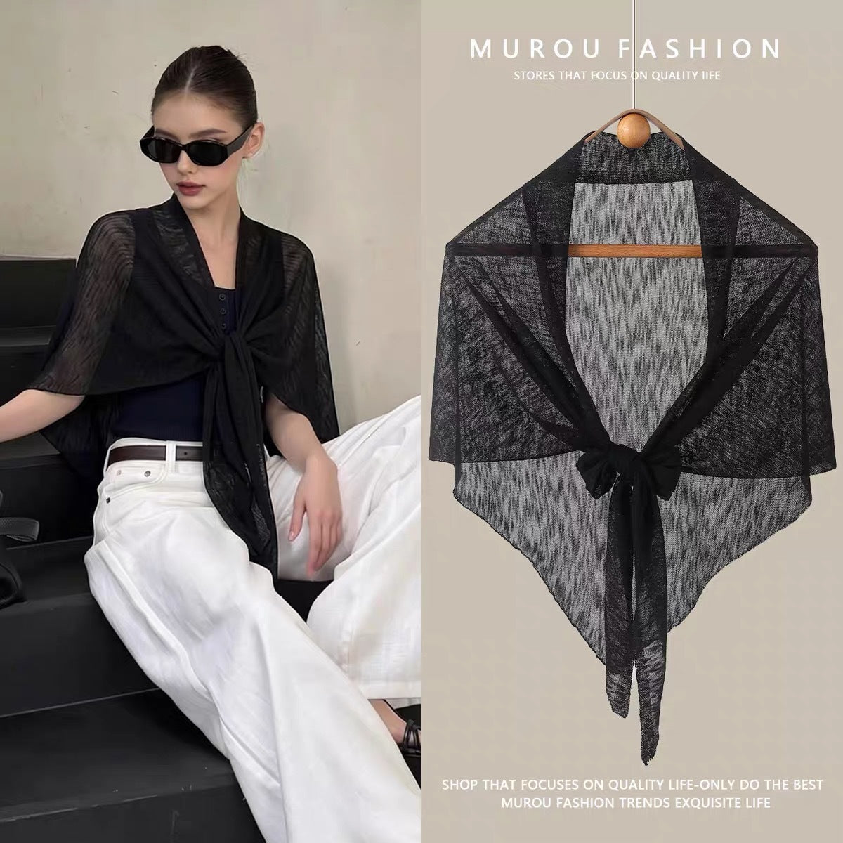 Summer sun-protective knitted scarf cheongsam shawl in a lightweight woven design