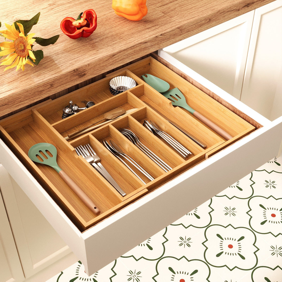 Kitchen utensils pull-out retractable bedside tool organizer in compact storage design