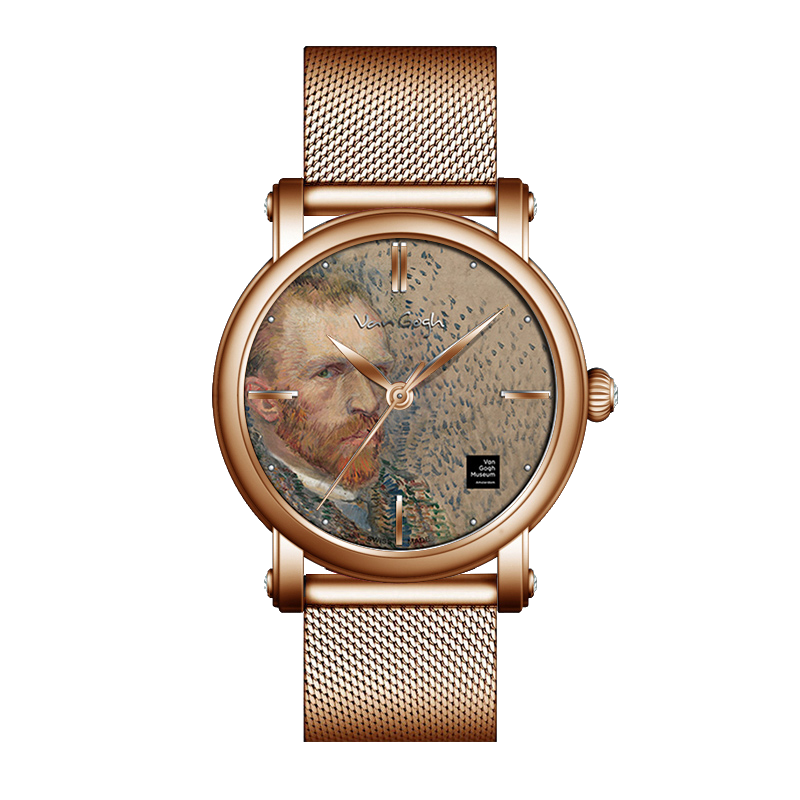 Van Gogh self-portrait 3D oil painting quartz men's watch with steel strap