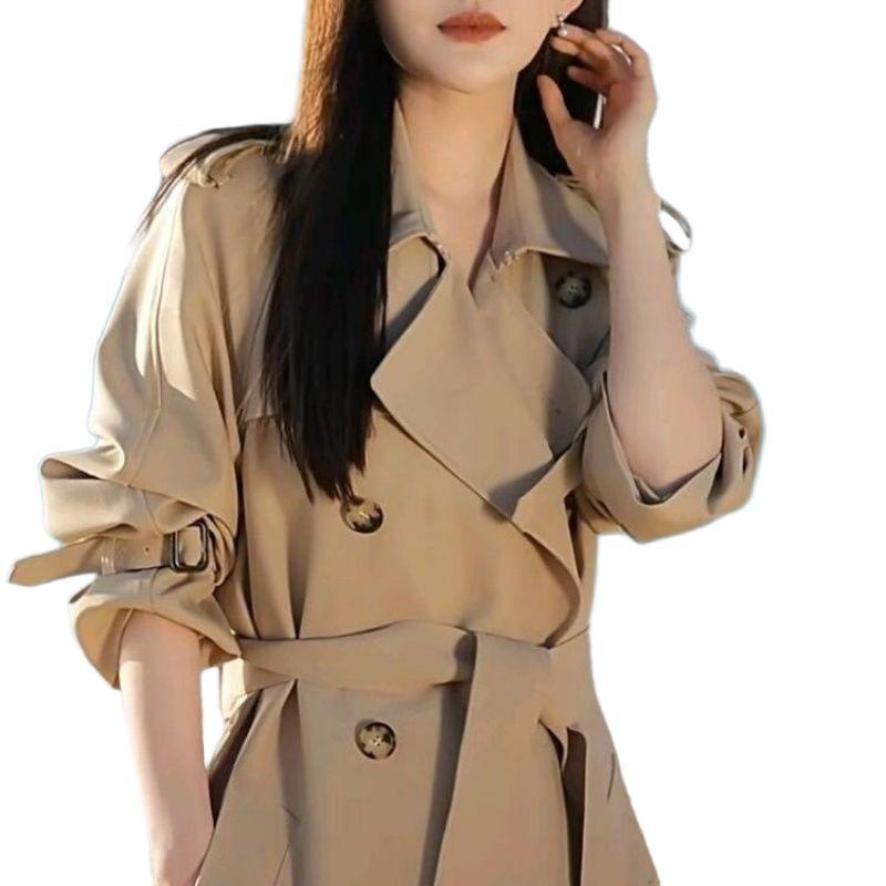 Korean-style mid-length trench coat for petite women, tailored jacket design