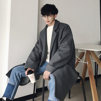 Men's stylish warm casual mid-length wool coat in a classic design
