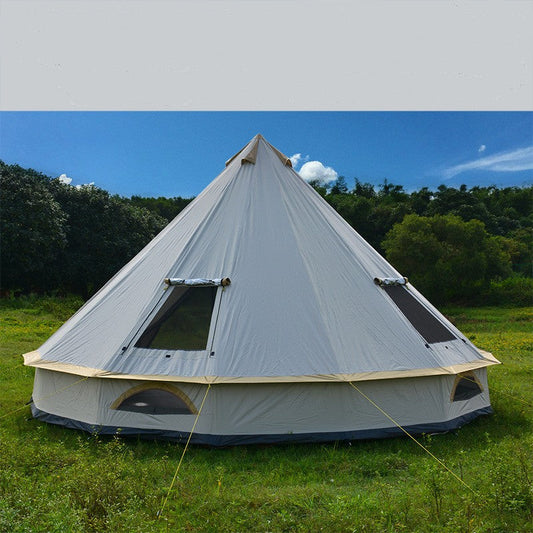 Yurt tent outdoor camping pyramid shelter with chimney opening and sunscreen design