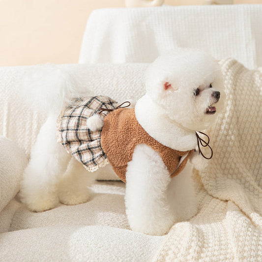 Cute puppy wearing a bear dress, featuring a playful teddy bear design and soft fabric details