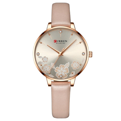 Women's waterproof casual leather small-dial watch with a classic round face and leather strap