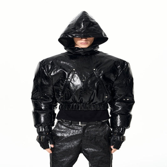 Mens Thickened Hooded Jacket With A Deconstructed Design And Zipper Details