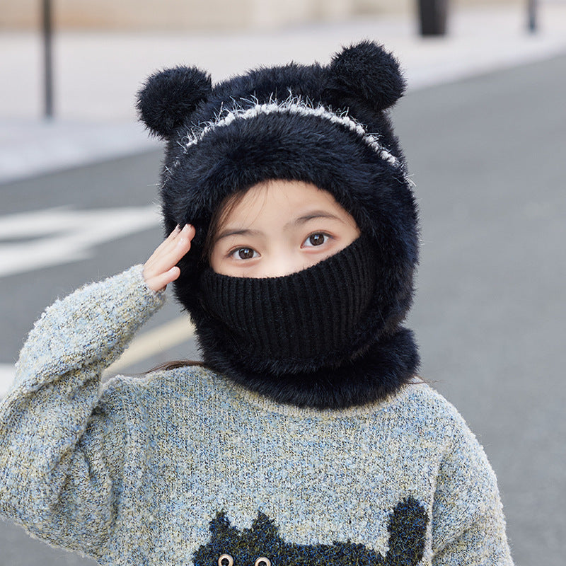 Warm windproof knitted wool hat with earflaps in a cozy textured design