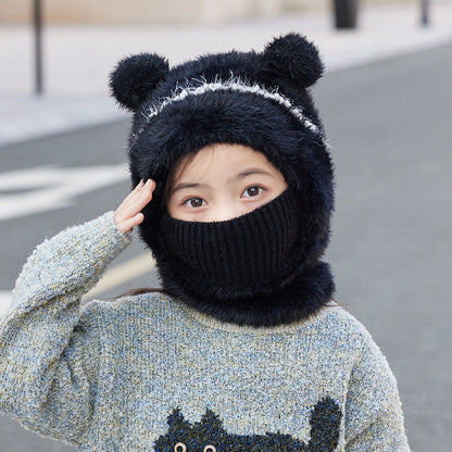 Warm windproof knitted wool hat with earflaps in a cozy textured design