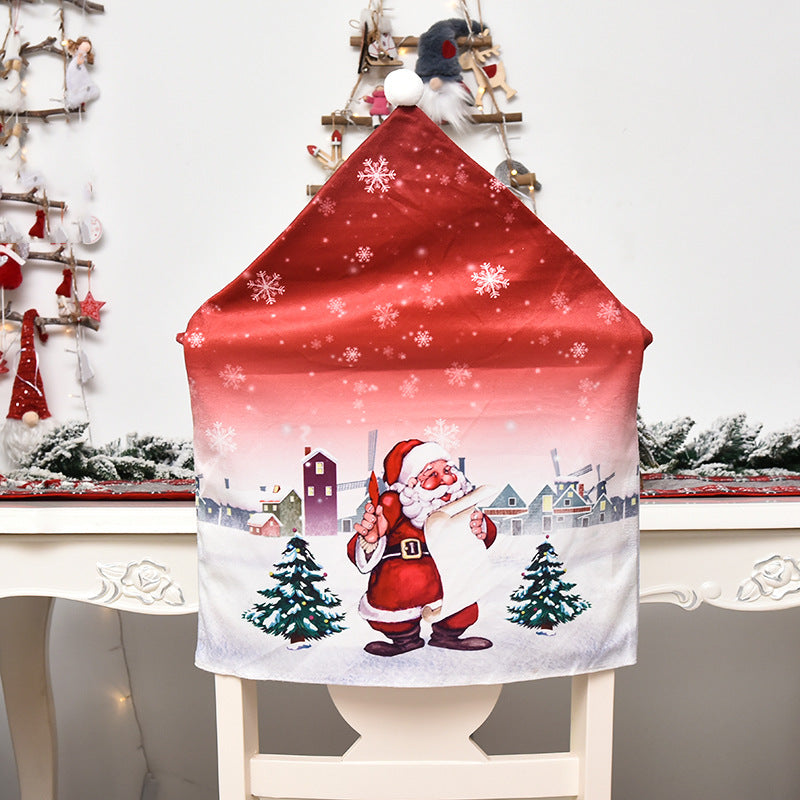 Christmas decorations cartoon chair covers, festive holiday character design on dining chair backrest cover