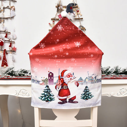 Christmas decorations cartoon chair covers, festive holiday character design on dining chair backrest cover