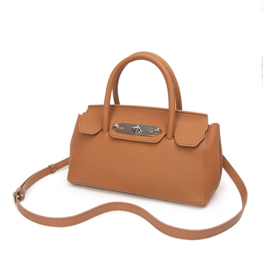 Baidi leather women's Kelly handbag in platinum, top-layer cowhide shoulder and crossbody bag