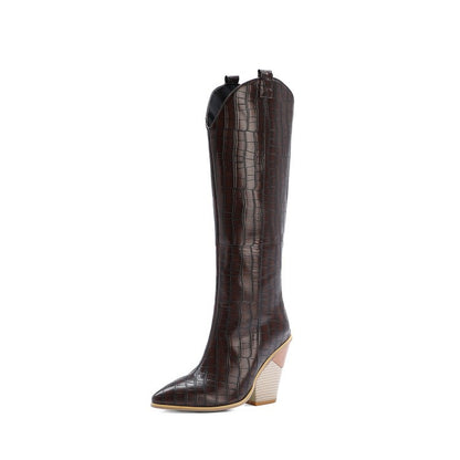 Snake print high heels rider boots by BACKUPMYFILESNOW.COM® featuring tall silhouette and stylish snake pattern leather.