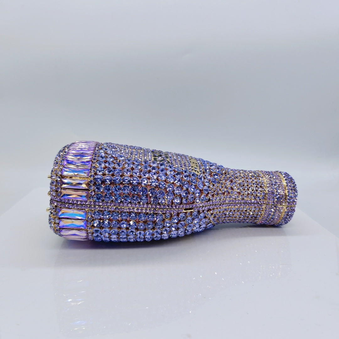 Champagne bottle rhinestone evening clutch women's bag with sparkling crystal detailing