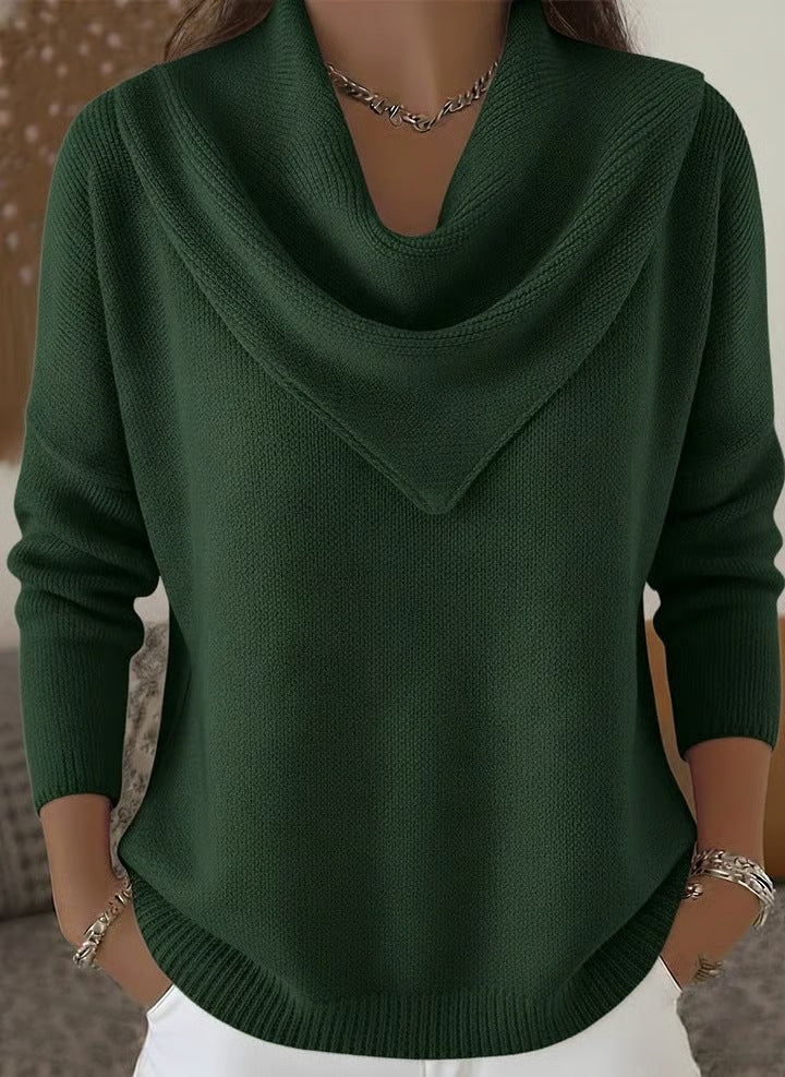 Women's solid color long sleeve knit pullover sweater casual top for autumn and winter