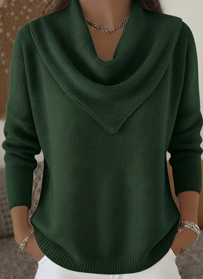 Women's solid color long sleeve knit pullover sweater casual top for autumn and winter
