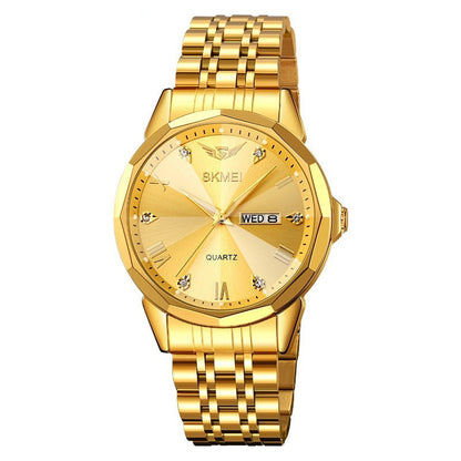 Solid steel band calendar casual waterproof watch with business-style round dial