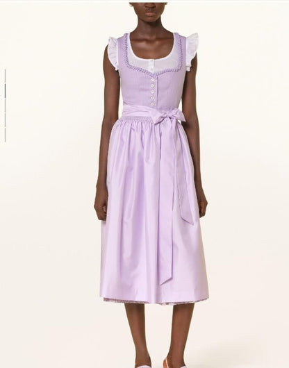 Lace-up bow long French-style dress for elegant workwear in a flowing silhouette