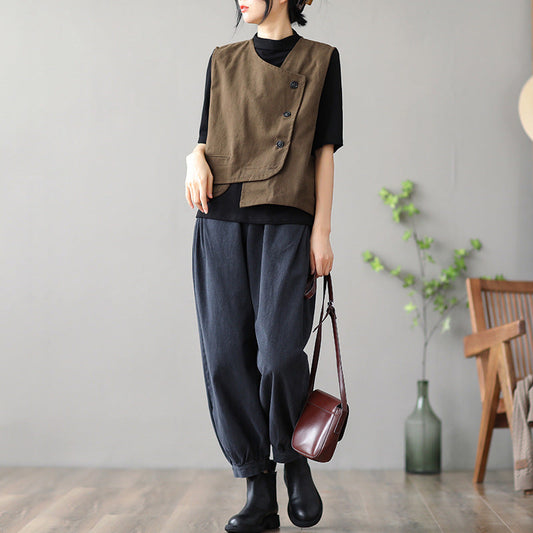 Retro women's vest casual jacket in a classic sleeveless design, front view
