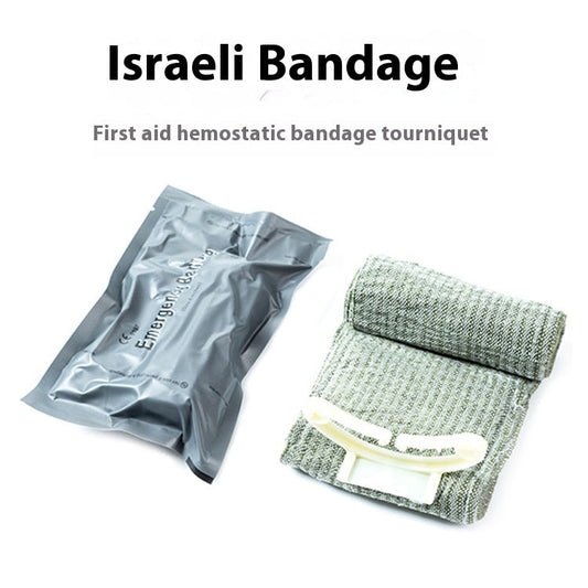 Portable outdoor training hemostatic bandage in compact packaging, designed for emergency first aid use